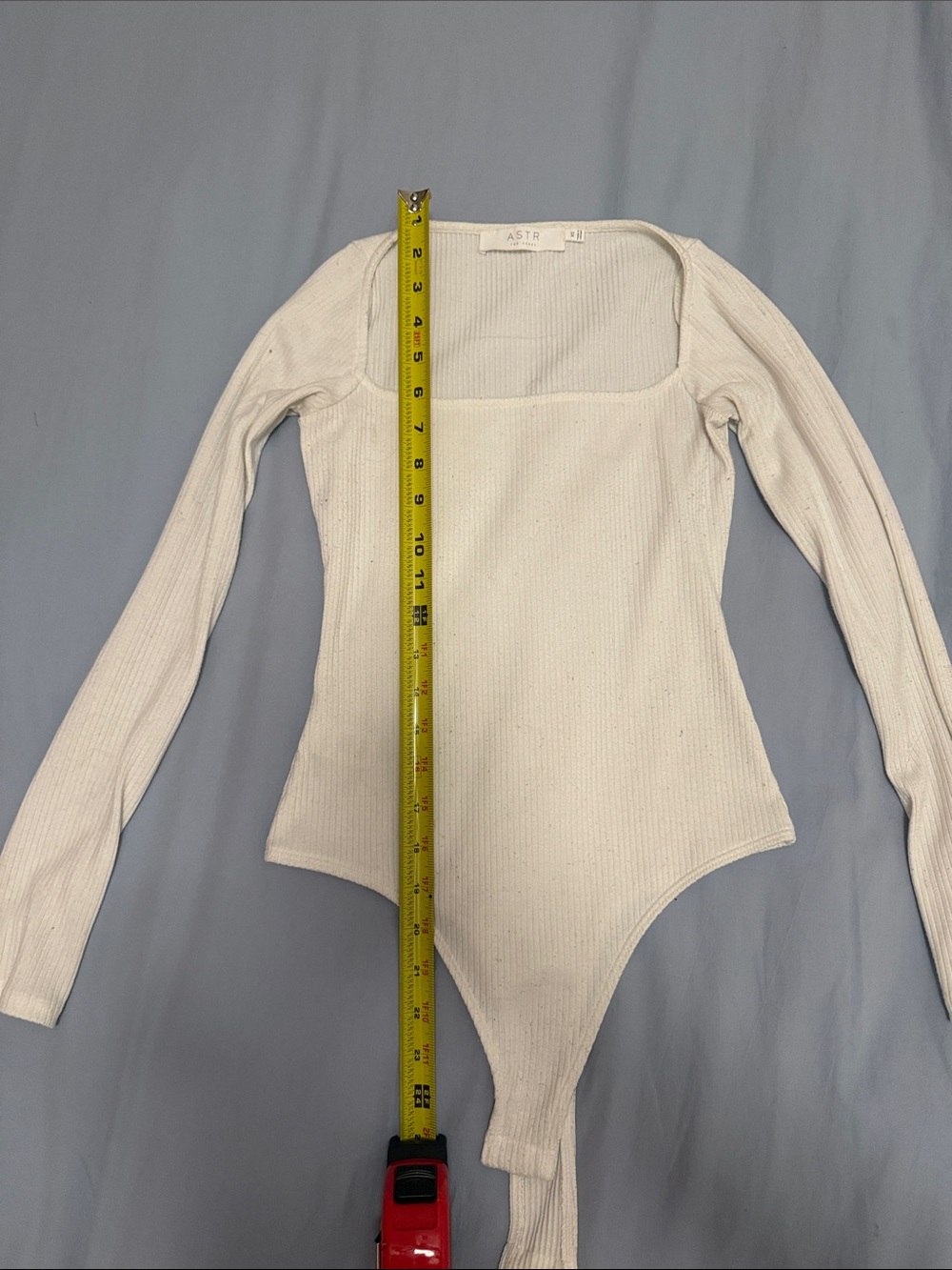 Astr White Ribbed Long Sleeve Square Neck Bodysuit